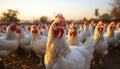 Vibrant and sustainable majestic ecological chicken at the domestic farm alongside factory chickens