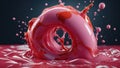 Pink Torus Surrounded by Splashing Paint Against a Dark Background Royalty Free Stock Photo