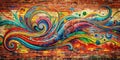Vibrant swirls and abstract wave patterns on a brick wall background. Generative AI Royalty Free Stock Photo