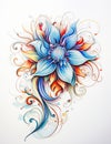 Vibrant Swirls: A Colorful Fusion of Silver, Blue, and Inked Flo