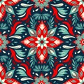 A vibrant symphony of vintage bold Christmas floral motifs seamless pattern, fabric canvas, red blue wrapping