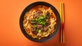 Vibrant Szechuan Beef Noodle Soup: Top View Food Photography