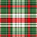 A vibrant tartan pattern lines in red, green, black, and white, creating a classic plaid design