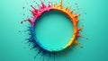Vibrant teal backdrop with neon paint splashes framing empty circle