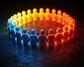 A vibrant team stands unified, glowing and interconnected, showcasing a unique Leader portrayed as a glowing foundation concep