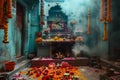 Vibrant Temple Flower Altar Royalty Free Stock Photo