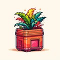 Vibrant Terracotta Planter Design: Retro-inspired, Comic Book-inspired, Cabincore Illustration