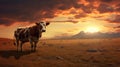 Vibrant Terragen Rendering: Majestic Cow Grazing In The Desert