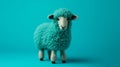 Turquoise Knitted Sheep Toy On Bold Color Background