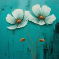 Vibrant And Textured White Flowers On Turquoise Panel