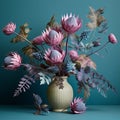 Vibrant Thistle Arrangement: Teal, Pink, And 3d Effect