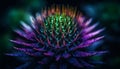 Vibrant thistle spiked with purple, green, and multi colored petals generated by AI