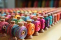 vibrant threads on spools ready for carpet weaving