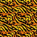 Vibrant tiger stripe pattern featuring shades of yellow and orange on a black background creating a dynamic visual effect perfect Royalty Free Stock Photo