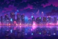 Vibrant Tokyo City Lights At Night, Animeinspired, With Stunning Magenta And Purple Hues