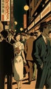 Vibrant Tokyo Street in Japanese Poster Art Style - Generative AI. V2