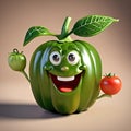 A vibrant tomato and a fresh green bell pepper arranged together with a cheerful smiley face