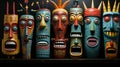 A group of colorful totems