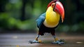 Vibrant Toucan Portrait With Red Head And Blue Body