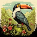 Vibrant Toucan Illustration In Texture-rich Landscape Style