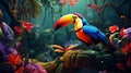 Vibrant toucan perched on a branch