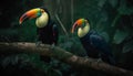 The vibrant toucan perches on a branch, eating insects generated by AI