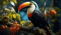 A vibrant toucan perching on a branch in the rainforest generated by AI Royalty Free Stock Photo