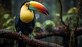 Vibrant toucan perching on branch in tropical rainforest generated by AI Royalty Free Stock Photo