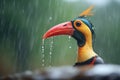 vibrant toucan under soft rain