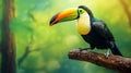 Vibrant Toucan On Wood Branch: A Photographic Delight