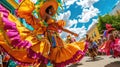 Vibrant Traditional Latin American Parade Dancers. Resplendent.