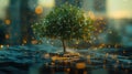A vibrant tree emerges from a digital landscape. Nature meets technology in harmony. This image evokes growth and innovation in a Royalty Free Stock Photo