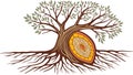 Vibrant Tree with Exposed Roots & Cross-Section, vector design Generative AI Royalty Free Stock Photo