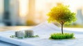 vibrant tree grows on blueprint symbolizing urban development and sustainability scene captures harmonious blend of nature and Royalty Free Stock Photo