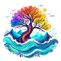 Vibrant tree in turbulent waters Royalty Free Stock Photo