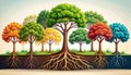 Vibrant Trees of Diversity with Shared Roots Royalty Free Stock Photo
