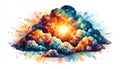 A vibrant, triangular polygon art depiction of a cloud against Royalty Free Stock Photo