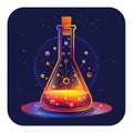 A vibrant triangular science beaker filled with colorful liquid and bubbles, set against dark background. This illustration Royalty Free Stock Photo