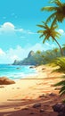 Vibrant Tropical Beach Illustration For 2d Game Art