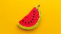 Vibrant Tropical Delight: Handmade Watermelon Crochet on a Radiant Yellow Canvas. Celebrating the Fl