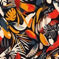 Vibrant Tropical Foliage and Abstract Shapes Pattern Background