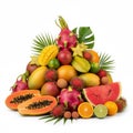 Vibrant Tropical Fruit Arrangement with Lush Greenery Display Royalty Free Stock Photo