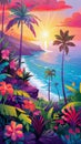 Vibrant Tropical Hawaii Beach Sunset Wall Art Royalty Free Stock Photo