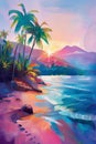 Vibrant Tropical Hawaii Beach Sunset Wall Art Royalty Free Stock Photo