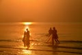 Tropical sunrise seascape with ocean net fishermen at Huay Yang beach resort, Thailand Royalty Free Stock Photo