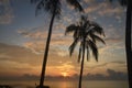 Tropical exotic sunrise seascape with Palm trees at Huay Yang beach resort, Thailand Royalty Free Stock Photo