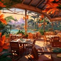 Vibrant Tropical Paradise Buffet Setup