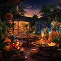 Vibrant Tropical Paradise Buffet Setup