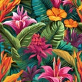 Vibrant Tropical Plants Seamless Pattern