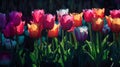 Vibrant Tulip Blossoms Bathed in Soft Light at Springtime Garden